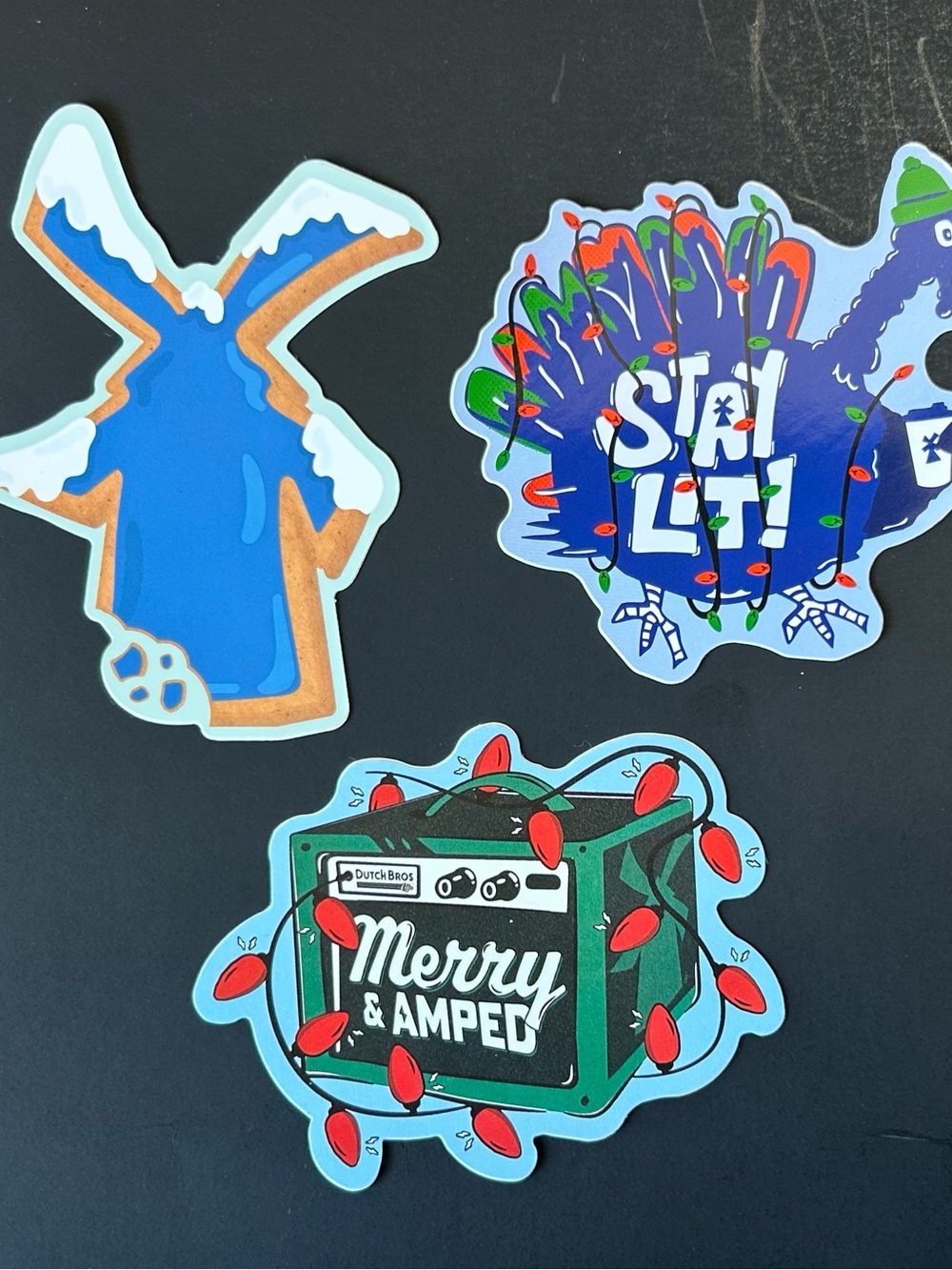 Dutch Bros Holiday Sticker Set - Blue, Green, Red